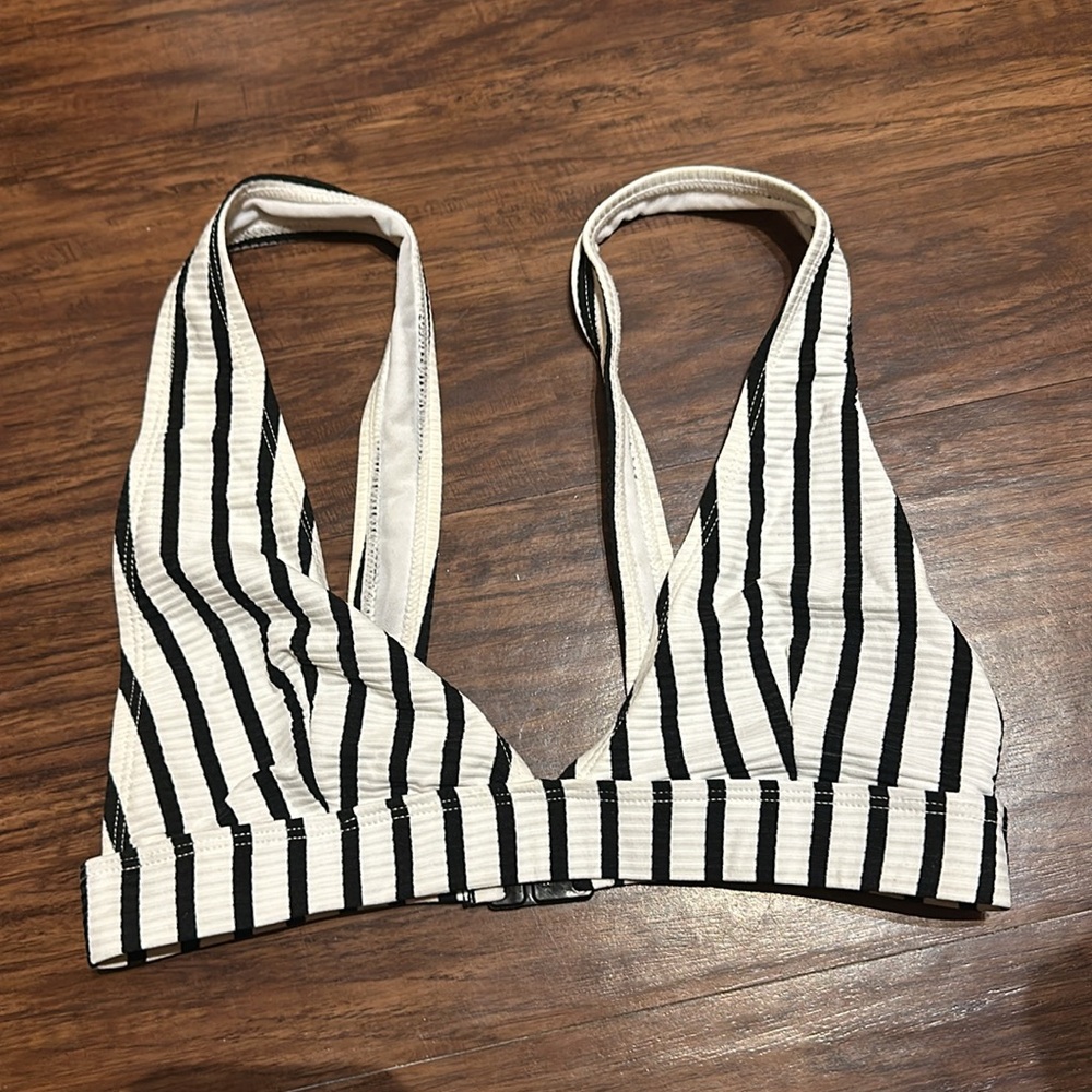 Primark White Black Stripe Bikini Top